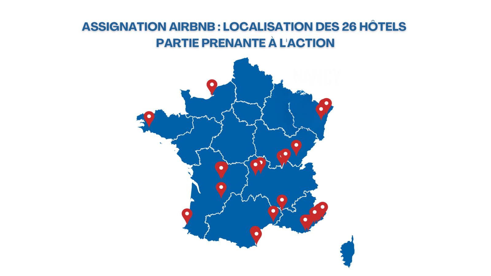ASSIGNATION AIRBNB : LOCALISATION DES 26 HOTELS PARTIE PRENANTE DE L'ACTION