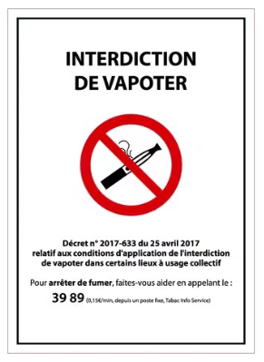 Interdiction de VAPOTER - Vitrophanie